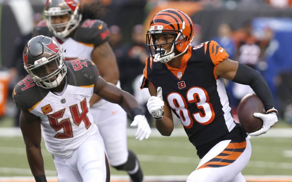 Tyler Boyd makes a play against Tampa Bay.