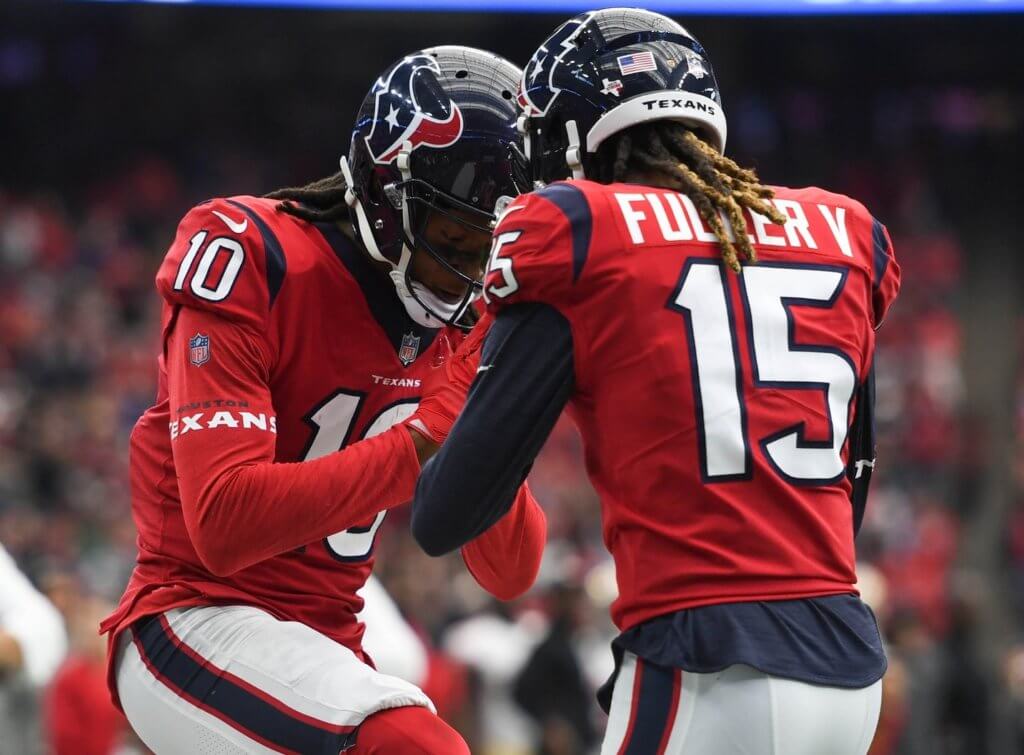 Will Fuller and DeAndre Hopkins celebrate a touchdown.