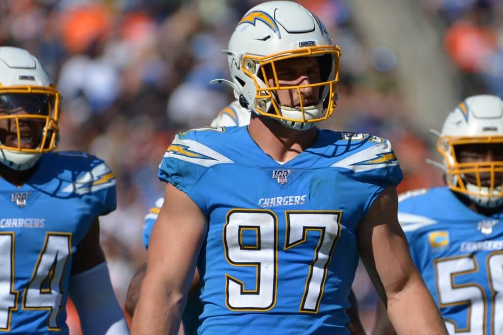 Joey Bosa pondering the pain he just inflicted