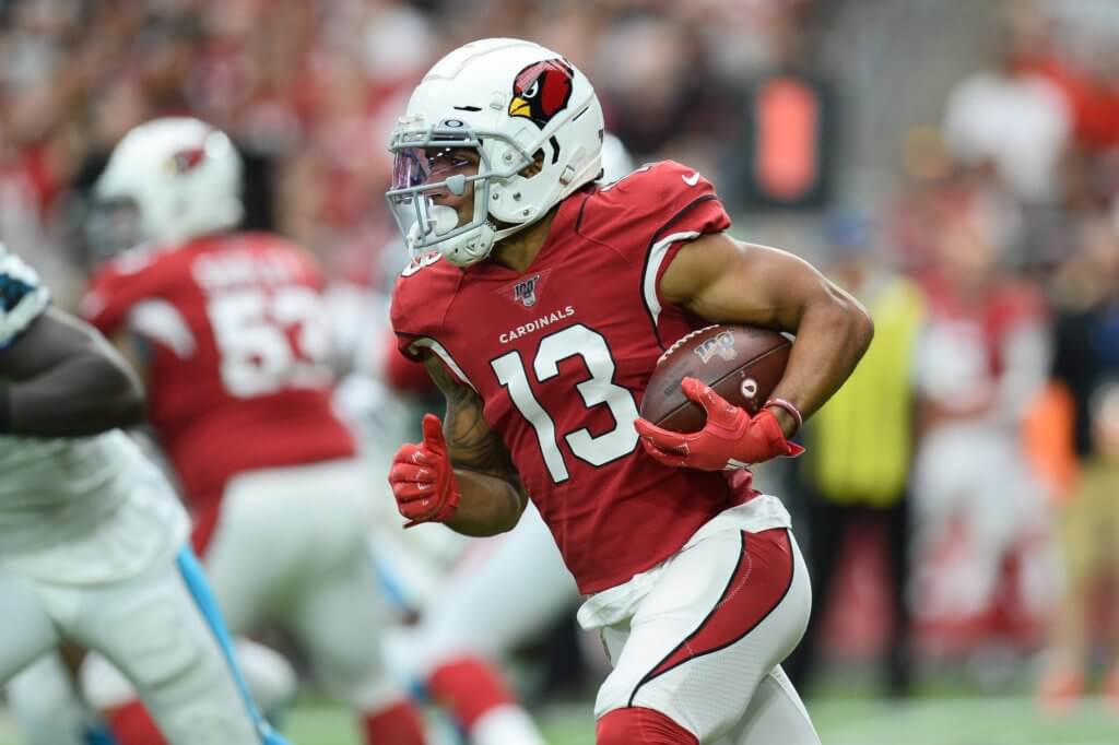 Christian Kirk makes a move against the Panthers in open field.