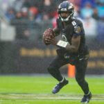 Baltimore Ravens quarterback Lamar Jackson (8) runs during the second quarter against the San Francisco 49ers