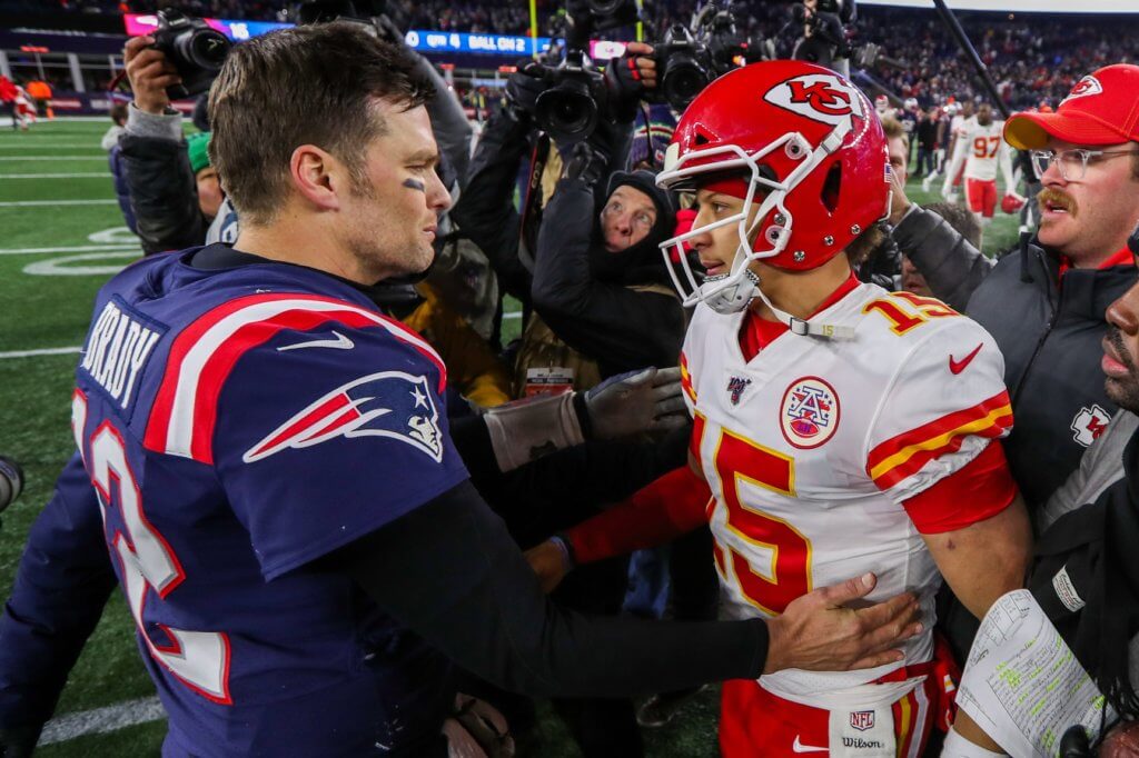 Patrick Mahomes consoles Tom Brady after losing to the Chiefs.