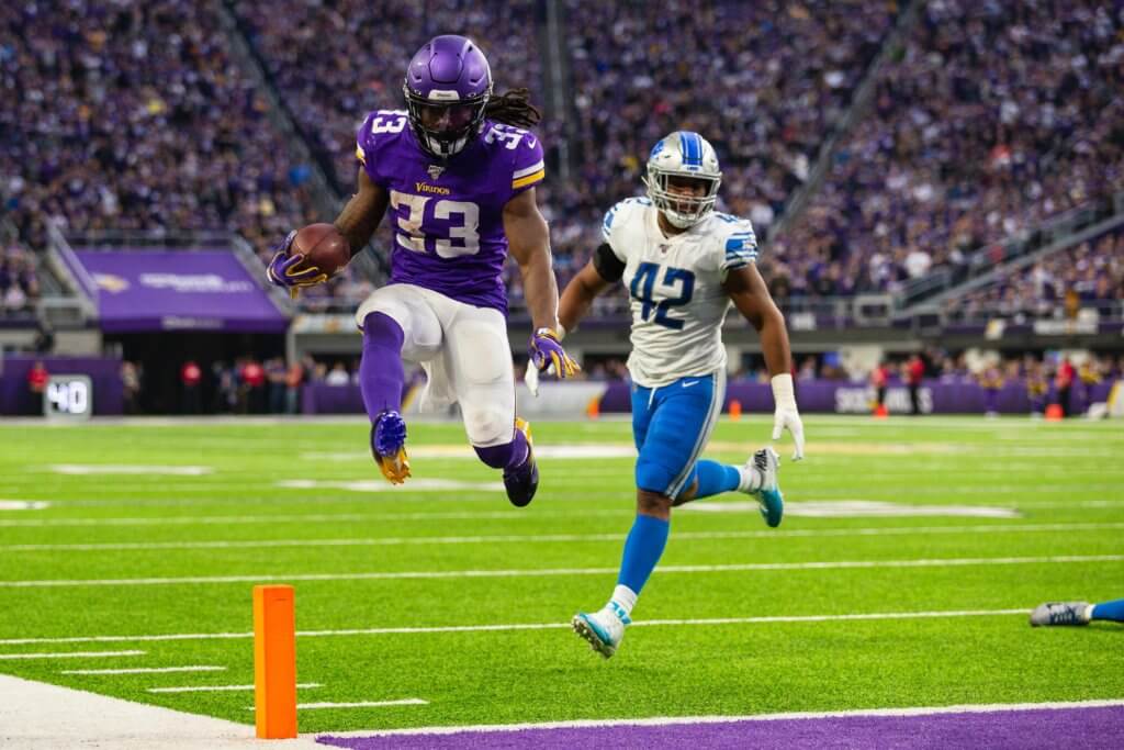 Dalvin Cook leaping into the end zone