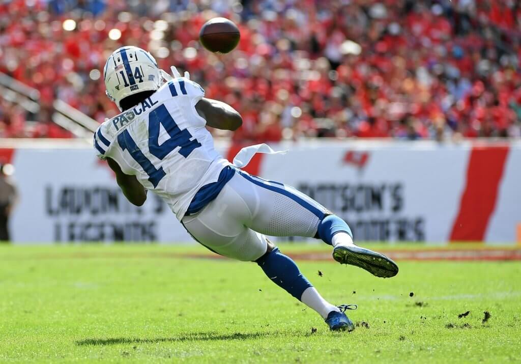 Zach Pascal makes a catch against the Buccaneers.