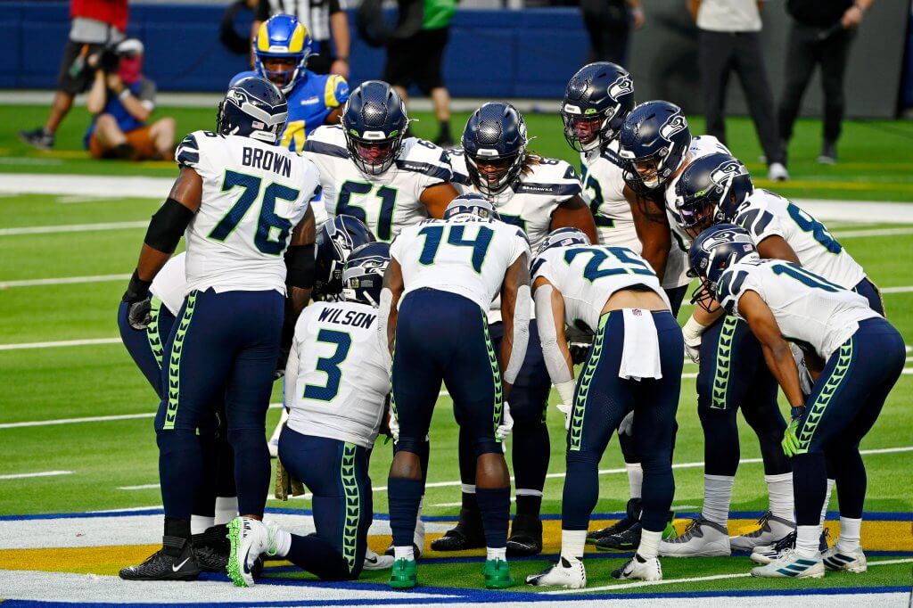Seattle Seahawks in the huddle