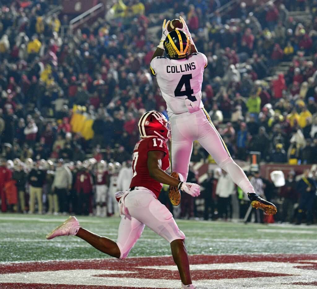Nico Collins catches a touchdown against Indiana.