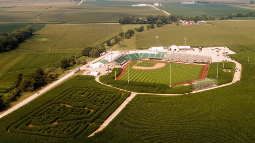 Field of Dreams Game in Dyersville, Iowa - image of the ball field and surrounding area